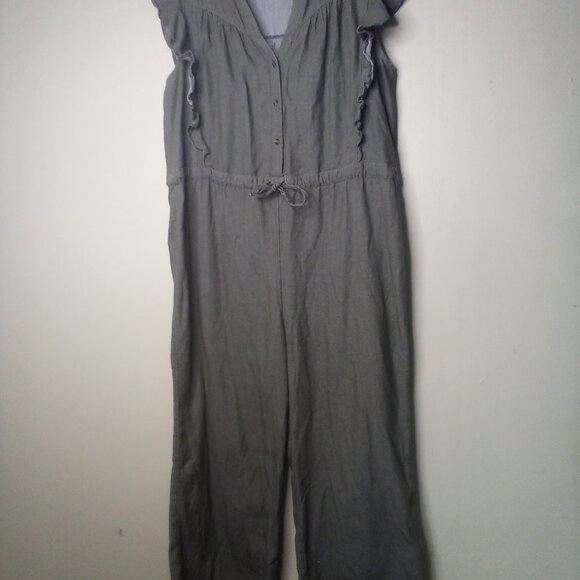 Susina Jumper Romper Women M Pants Cropped Short Sleeve Button Green - Picture 2 of 15
